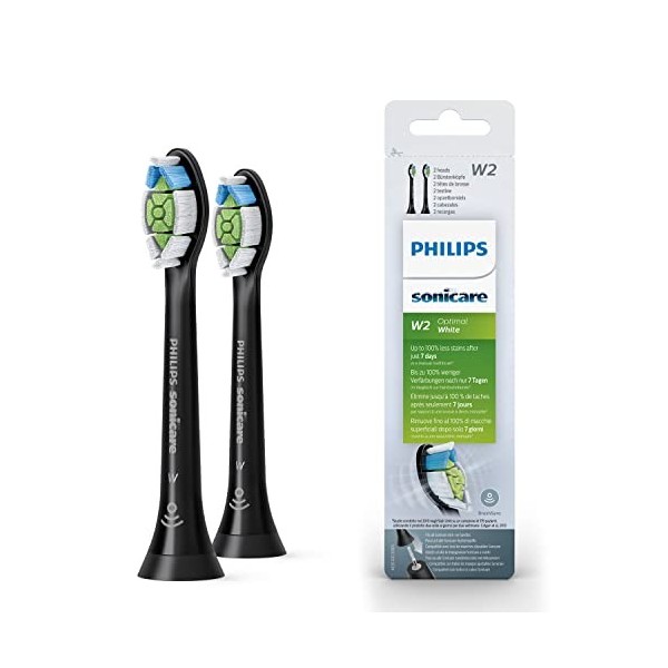 Philips Sonicare Lot de 2 têtes de brosses à dents électriques soniques W2 Optimal White pour des dents plus blanches, Noir 