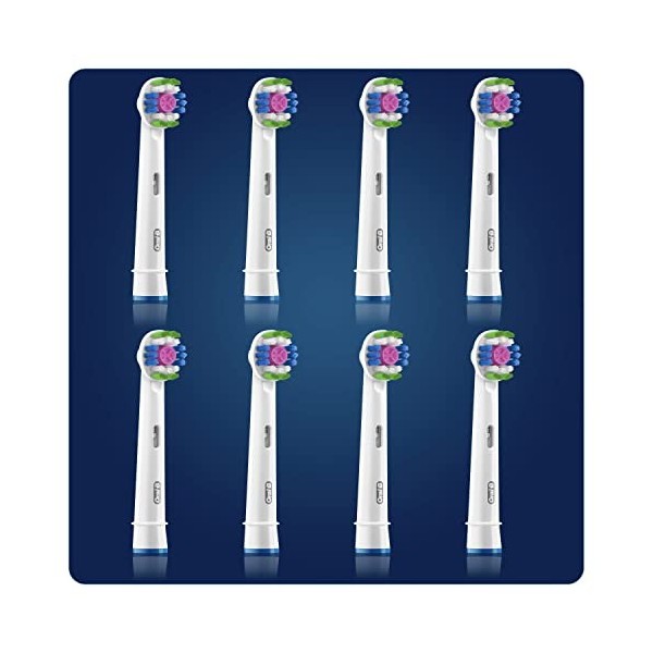 Oral-B 3D White, Pack de 8 Brossettes de Rechange, Embout, Clean Maximiser pour Brosse à Dents Électrique, Jusqu’à 100 % d’él