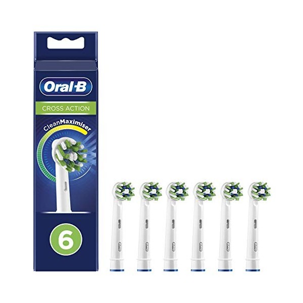 Oral-B Cross Action Lot de 6 têtes de brosse à dents électrique avec technologie CleanMaximiser, poils coudés pour un retrait