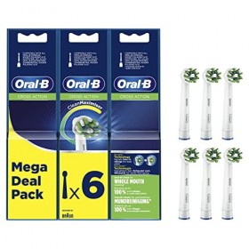 Oral-B Cross Action Lot de 6 têtes de brosse à dents électrique avec technologie CleanMaximiser, poils coudés pour un retrait