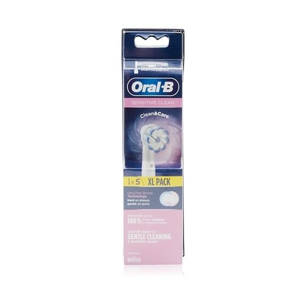 Oral-B Clean&Care Sensitive Clean Têtes de brosse électrique, Poils Normales et Fins, Délicat sur les Gênes, Lot de 5