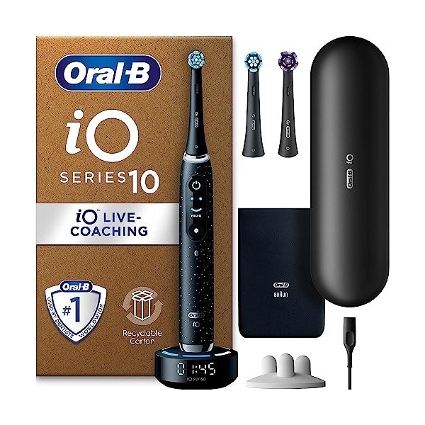 Oral-B iO10 Brosse à dents électrique avec coaching en direct, cadeaux pour femme/homme, 1 poignée, 3 têtes de brosse à dents