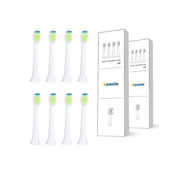 Vsmile Lot de 8 têtes de brosse à dents de rechange, type souple blanc 