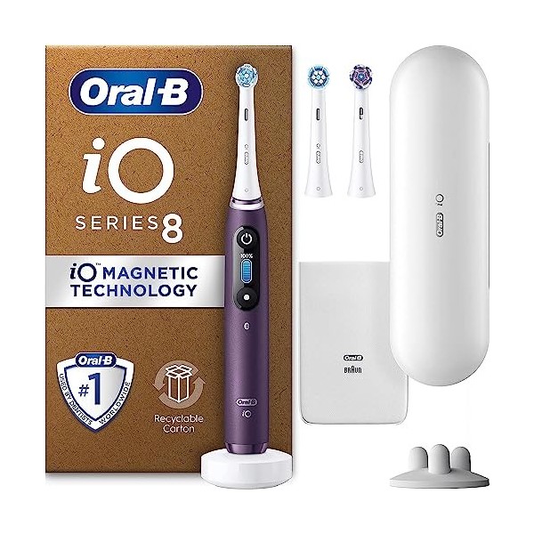 Oral-B iO8 Brosses à dents électriques pour adultes, cadeaux de Noël pour femme, lui, poignée connectée par application, 3 tê