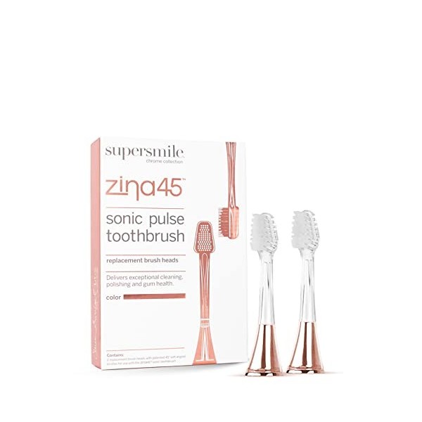 Supersmile Zina45 Lot de 2 têtes de brosse de rechange pour brosse à dents Sonic Pulse, or rose