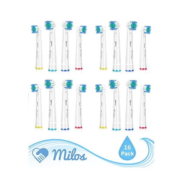 Milos Lot de 16 têtes de rechange pour brosse à dents électrique Compatible avec têtes de brosse à dents Oral B Braun