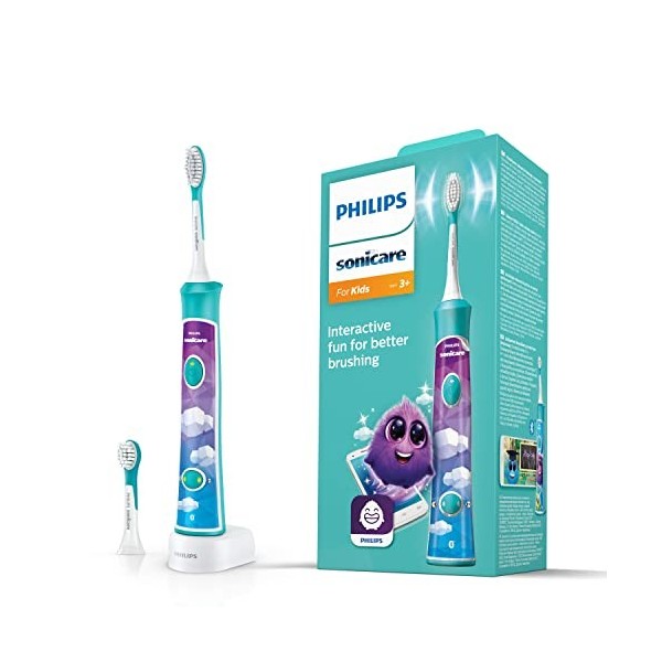 Philips Sonicare Brosse à Dents Électrique pour Enfants avec Bluetooth, Application Coaching, 2 Têtes de Brosse, 2 Modes et 8