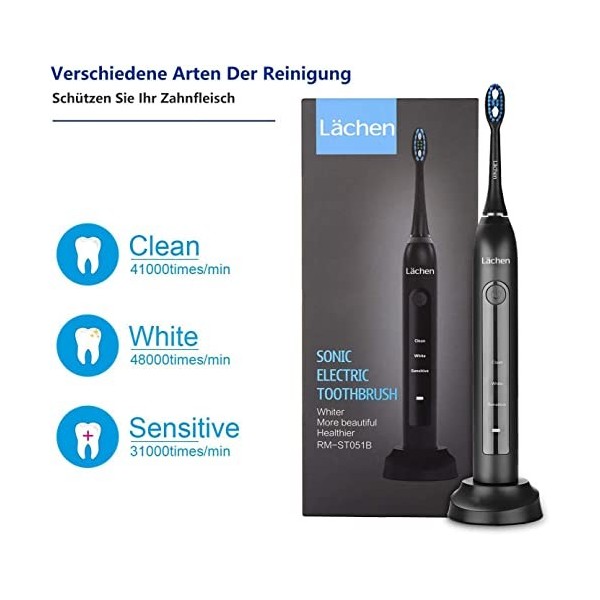 Lächen Brosse à dents électrique 48000 vibrations Deep Clean As Dentist - Rechargeable - Minuteur 2 minutes - 3 modes de bros