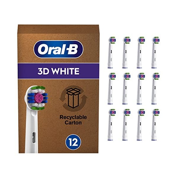 Oral-B iO 3D White, Brossettes de Rechange Pack de 12 , Embout, Brosse à Dents Électrique, Format Spécial Boîte Aux Lettres,