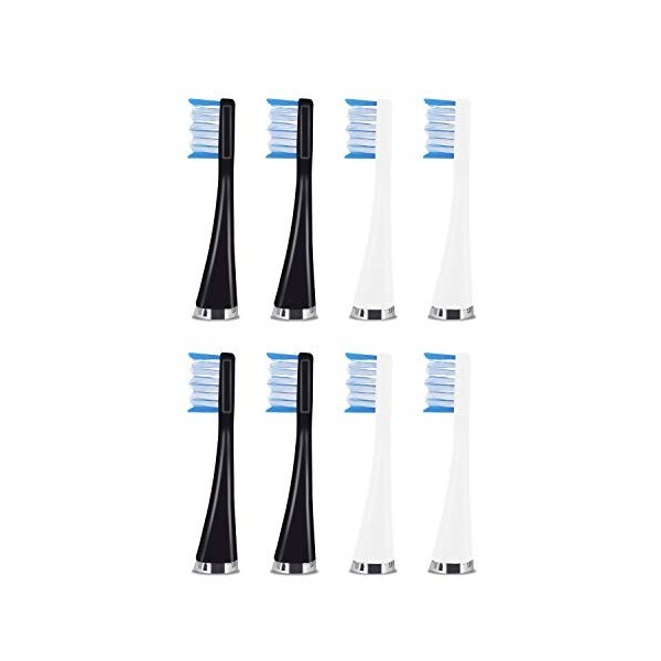 AquaSonic Lot de 8 têtes de brosse de rechange Duo - 4 têtes blanches et 4 têtes noires Dupont