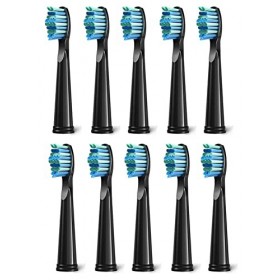 Lot de 10 têtes de rechange pour brosse à dents électrique Fairywill D7/D8/FW507/508/551/917/959/D1/D3 - Noir