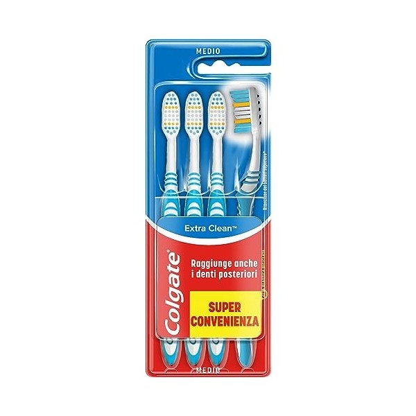 Colgate Brosse à Dents Extra Clean Medium, Lot de 4