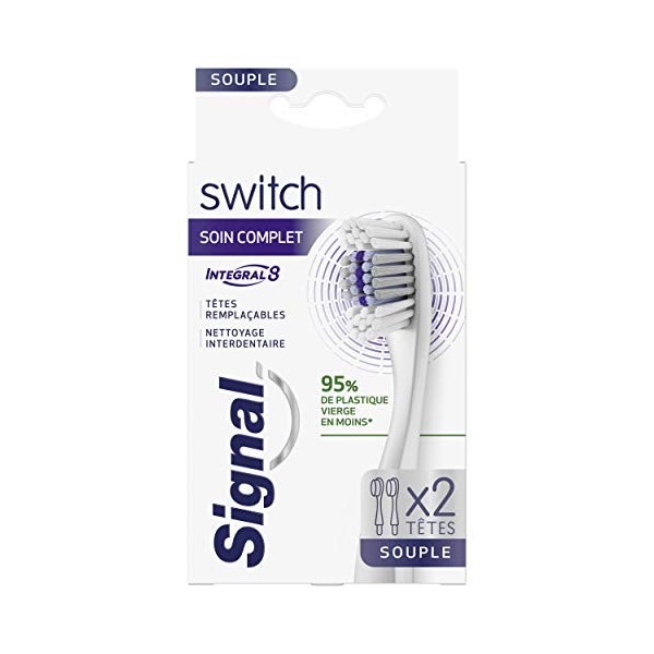 Signal Switch Têtes Remplaçables Integral 8 Soin Complet Souple, pour Brosse à Dents Switch, Nettoyage interdentaire, x2 tête