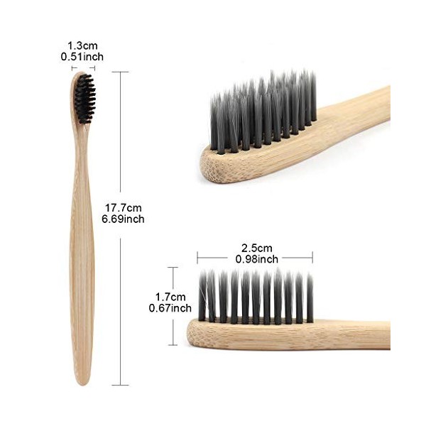 SWKJ Lot de 10 brosses à dents en bambou avec poils souples, respectueux de lenvironnement et sans plastique pour adultes, e