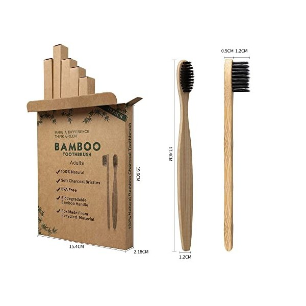 GeekerChip Lot de 10 Brosse à Dents de Bambou,10 couleurs brosse a dent bambou,Poils Doux Naturels,Écologiques Et Biodégradab