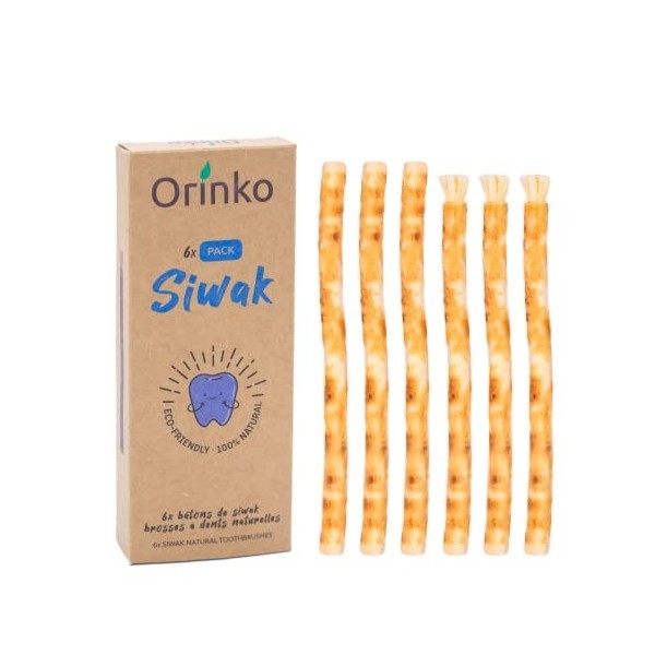 ORINKO Lot de 6 Bâtons de Siwak – Brosse à Dents 100% Naturelle – Nettoyant, Désinfectant et Blanchissant - Écologique, Biodé