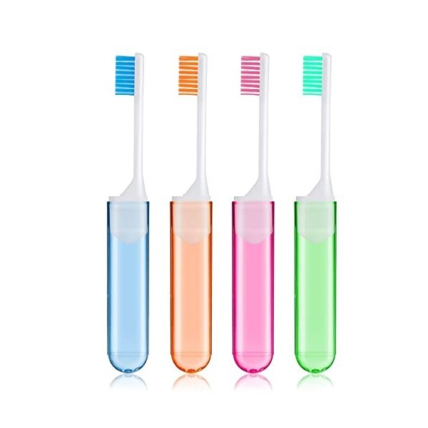 Sibba Lot de 4 brosses à dents manuelles pliables à poils souples pour gencives fragiles, soins dentaires adultes et enfants,