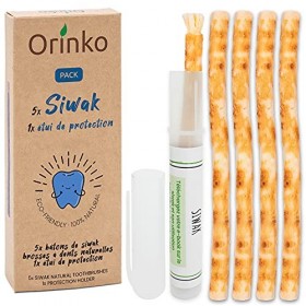 ORINKO Lot de 5 Bâtons de Siwak + Étui de protection – Brosse à Dents 100% Naturelle – Nettoyant, Désinfectant et Blanchissan