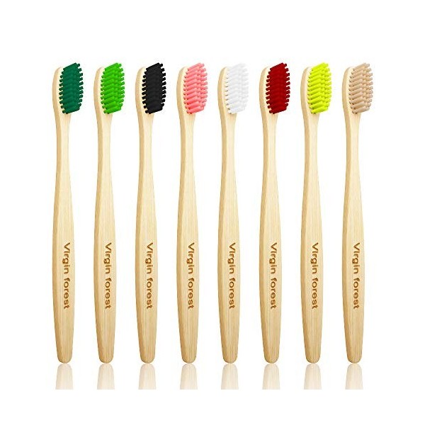 Lot de 8 Brosse à Dents de Bambou, Écologique, à Poils Doux Moyens Brosses à Dents, Biodégradable Végétalien Naturel Bois 8 