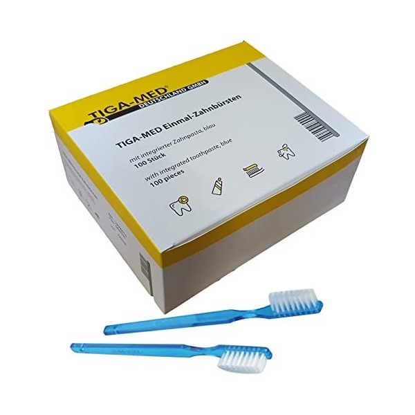 Lot de 100 brosses à Dents avec Dentifrice intégré Bleu 