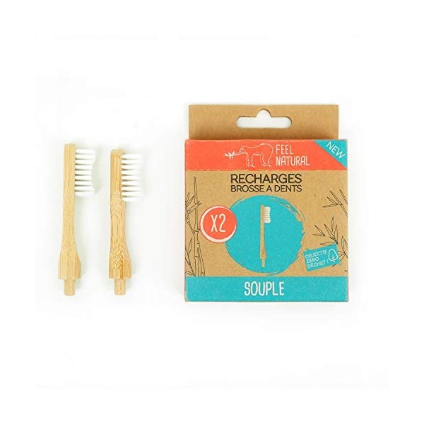 Lot de 2 recharges brosse à dents en bambou Feel Natural - Souple