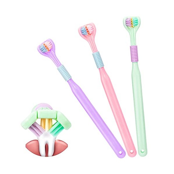 3pcs Brosse à Dent 3 Faces, Brosse a dent Souple Adulte, Super Brosse Compact Brosse à dents junior, Brosse À Dents Triple Id