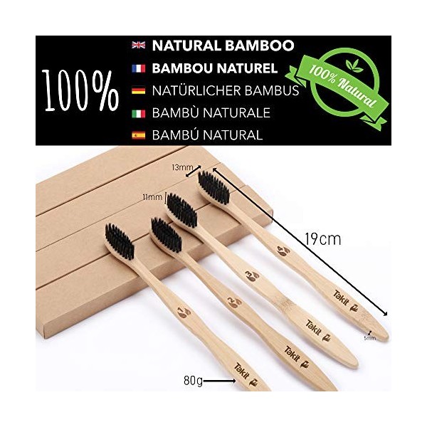 Brosse A Dent Bambou - Pack De 2 - Poils Moyen Avec Charbon Infusé - Bio - Écologiques Et 100% Biodégradables