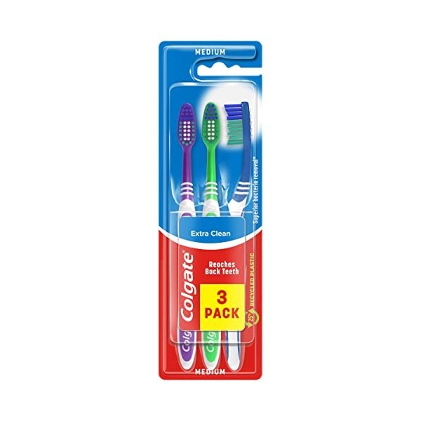 Colgate Palmolive Brosse à dents extra Clean Medium 2 avec 1 gratuit, triées - coloris aléatoire