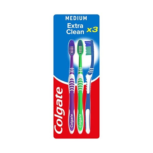 Colgate Palmolive Brosse à dents extra Clean Medium 2 avec 1 gratuit, triées - coloris aléatoire