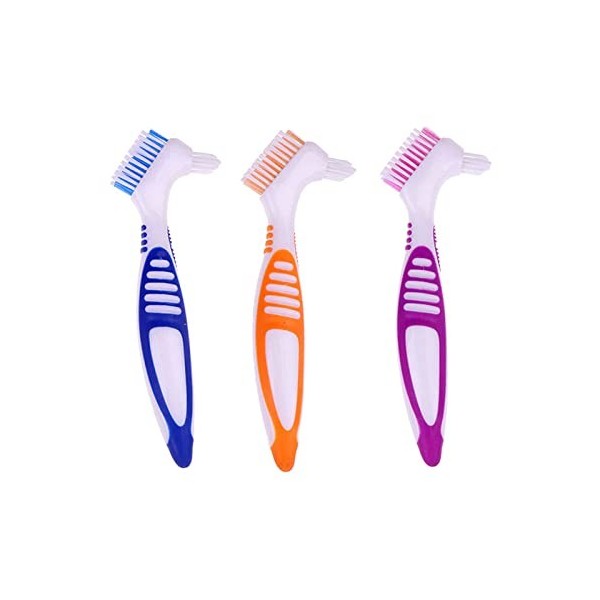 EvaGO Lot de 3 brosses de nettoyage pour prothèse dentaire avec poils multicouches et poignée ergonomique en caoutchouc - Bro