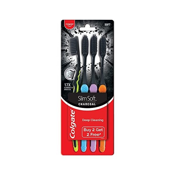 Lot de 3 brosses à dents au charbon de bois Colgate Slim Softlot - Poils doux 17 fois plus fins