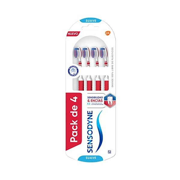 Sensodyne Sensibilité & Gencives Brosse à Dents Souple pour la Sensibilité Dentaire, Pack 4 Unités