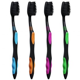 Natraco Lot de 100 brosses à dents au charbon de bois coloré infusé individuellement, parfaites pour les voyages, les soins e