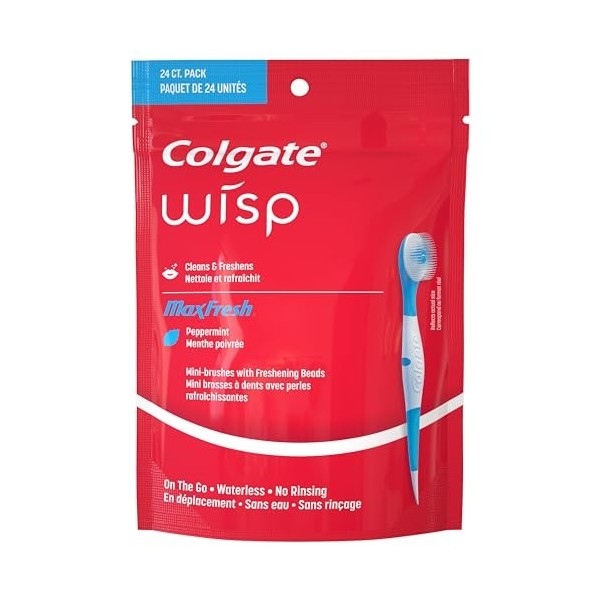 Colgate Max Fresh Wisp - Lot de 24 mini brosses à dents jetables - Menthe poivrée - Pack de 4