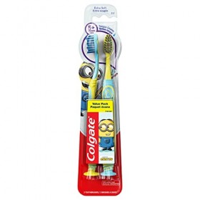 Colgate Lot de 2 brosses à dents pour enfants avec ventouse, extra douce - Minions