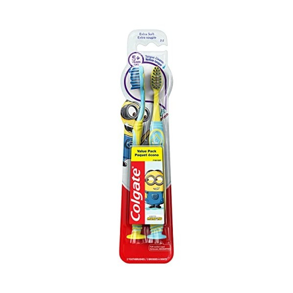 Colgate Lot de 2 brosses à dents pour enfants avec ventouse, extra douce - Minions