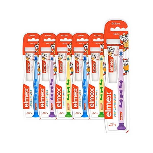 Elmex Lot de 6 brosses à dents dentraînement pour enfant Assortiment de coloris