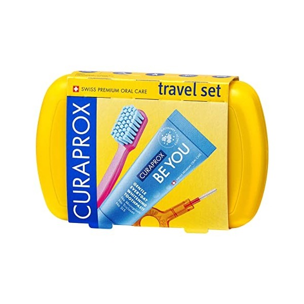 Curaprox Travel Set vert – Brosse à dents de voyage emboîtable CS 5460 + Dentifrice de voyage «Be You» + 2 brosses interdenta