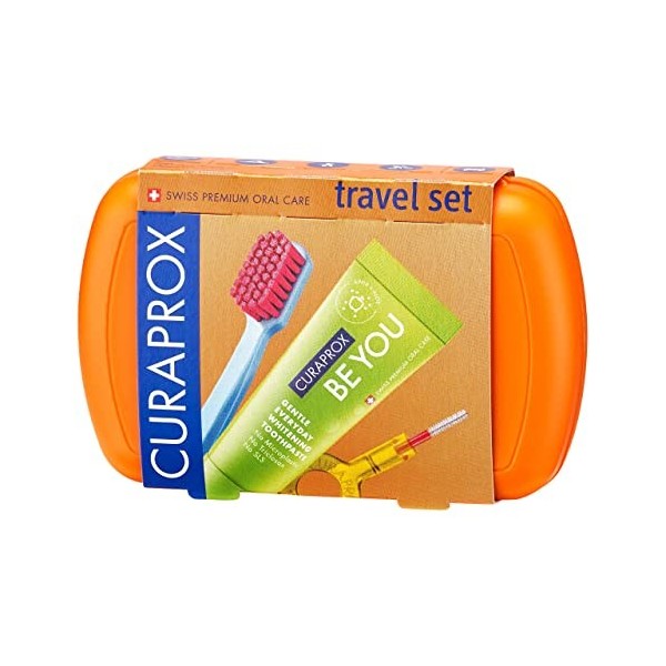 Curaprox Travel Set vert – Brosse à dents de voyage emboîtable CS 5460 + Dentifrice de voyage «Be You» + 2 brosses interdenta