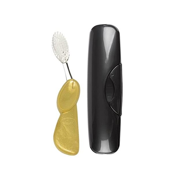 Radius Grande brosse à dents avec tête de brosse remplaçable sans BPA acceptée ADA - Main gauche - Brosse dorée satinée avec 