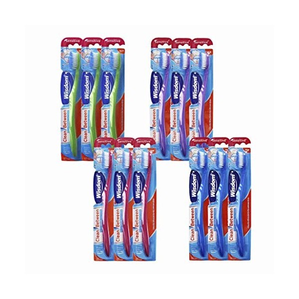 Lot de 12 brosses à dents Wisdom Clean entre les dents - Sensitive - Brosse à dents douce