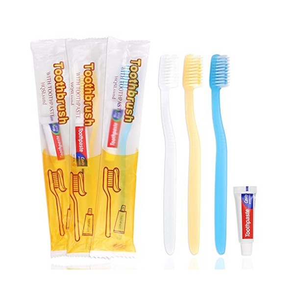 Brosses à dents jetables, brosses à dents jetables avec dentifrice emballées individuellement en paquet de 120 blanc, jaune,