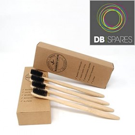 Lot de 4 brosses à dents en bambou à poils doux noirs entièrement recyclables/biodégradables
