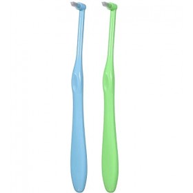 Lot de 2 brosses à dents interspatiales avec bordure souple pour nettoyage des détails et appareils orthodontiques vert et b