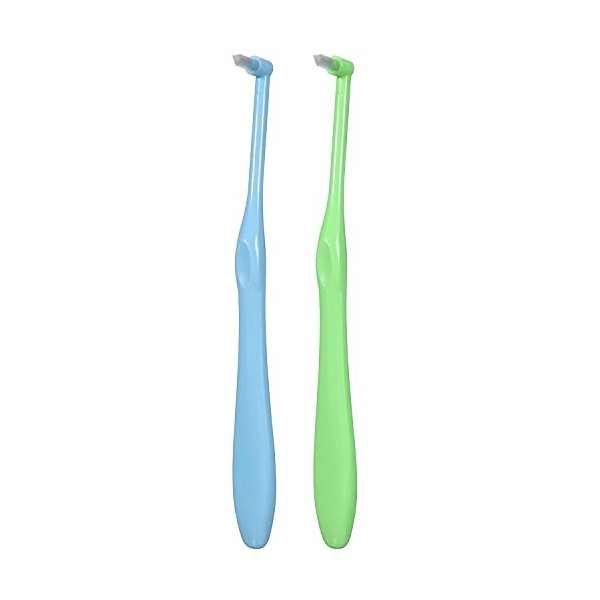 Lot de 2 brosses à dents interspatiales avec bordure souple pour nettoyage des détails et appareils orthodontiques vert et b