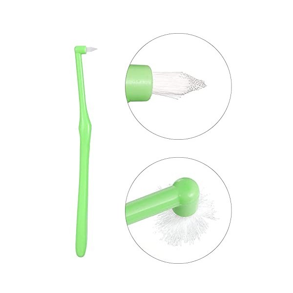 Lot de 2 brosses à dents interspatiales avec bordure souple pour nettoyage des détails et appareils orthodontiques vert et b