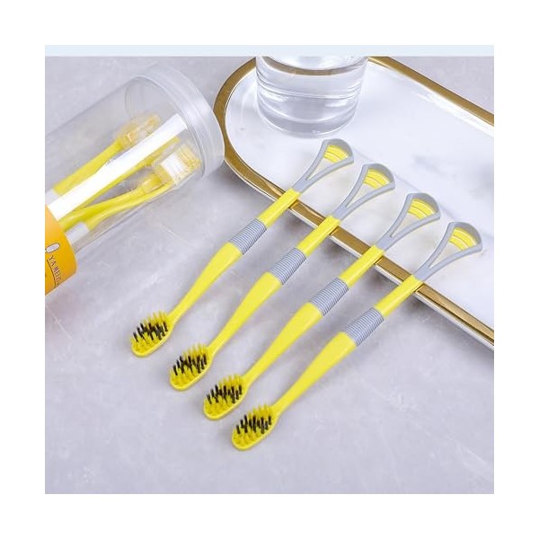 Lot de 8 gratte-langue et brosse à dents en forme de caneton jaune, lot de brosses à dents, poignée ergonomique, gratte-langu