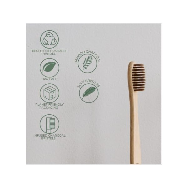 Life Nature - Brosse à dent en bambou - Lot de 5-100% Naturelle, biologique, ecologique