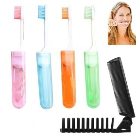 Lot de 4 brosses à dents de voyage manuelles pliantes portables avec poils souples, mini kit de petite brosse à dents avec pe