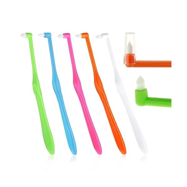 TIESOME Lot de 5 brosses à dents touffetées à extrémité unique, brosse à dents interdentaire pour nettoyage de détail orthodo